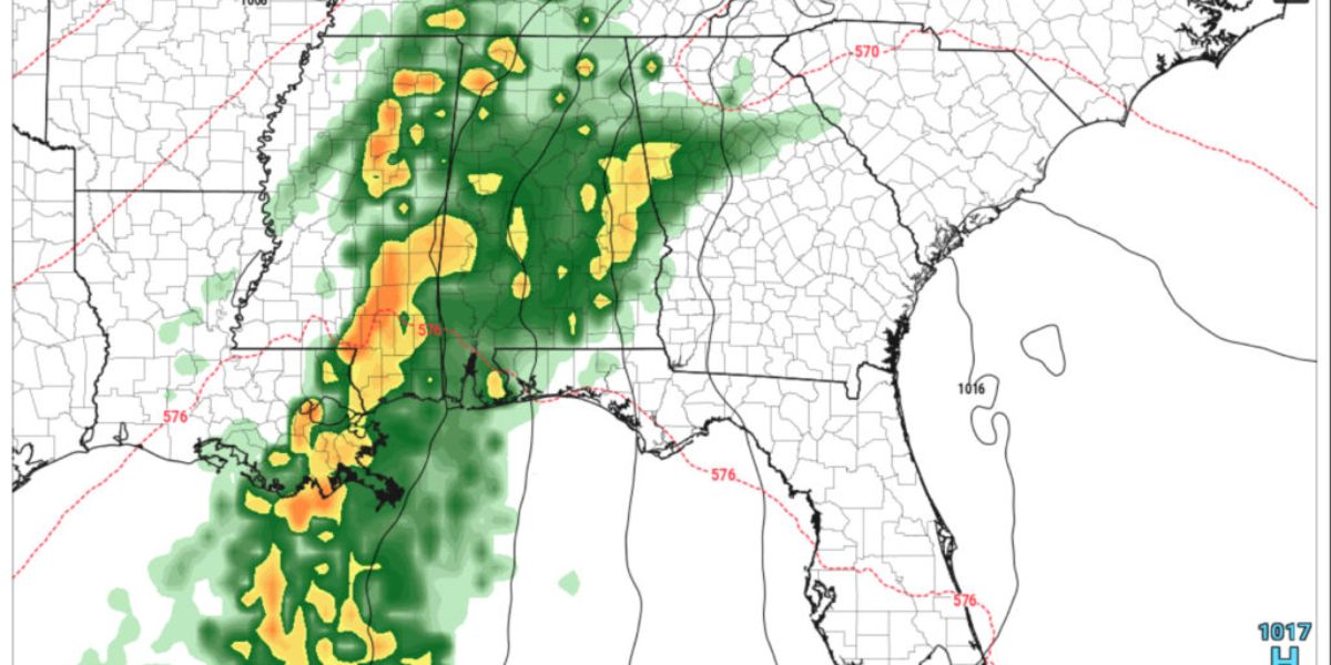 Rain, Hail, and Gusty Winds Predicted as Cold Front Moves Into Louisiana and the Gulf States